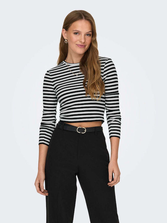 Only Damen Crop Top Langarm Gestreift Black