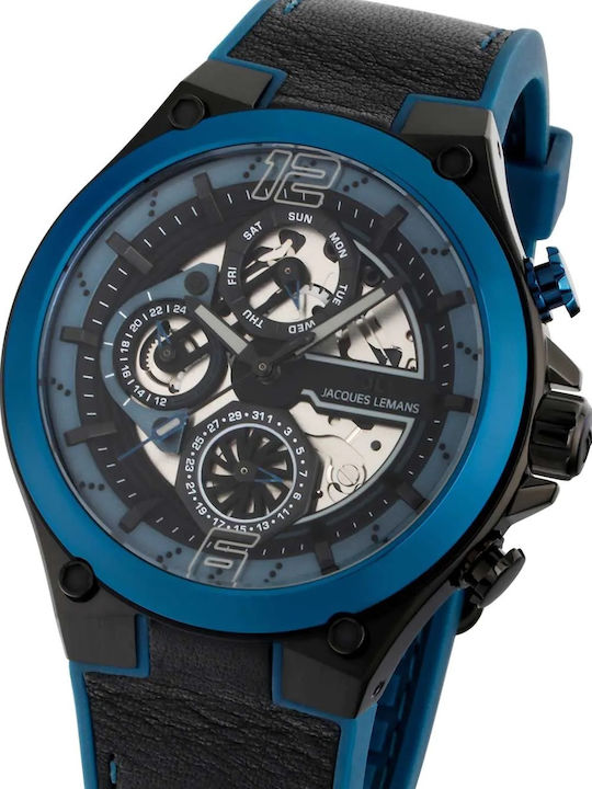 Jacques Lemans Men's Watch 43mm Battery with Black Leather Strap