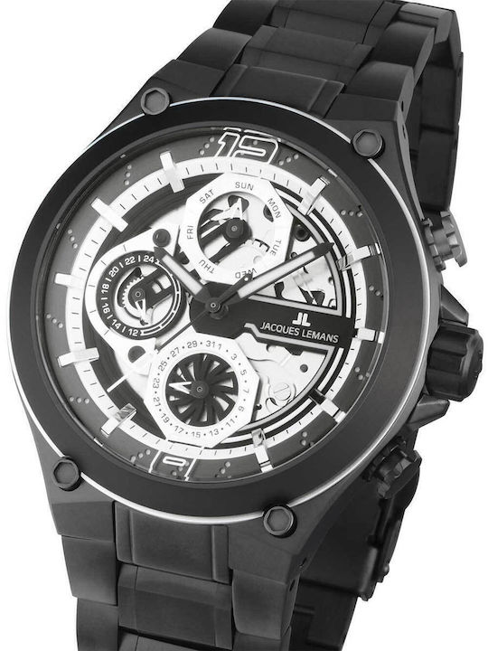 Jacques Lemans Men's Watch 43mm Chronograph Battery with Gray Metal Bracelet