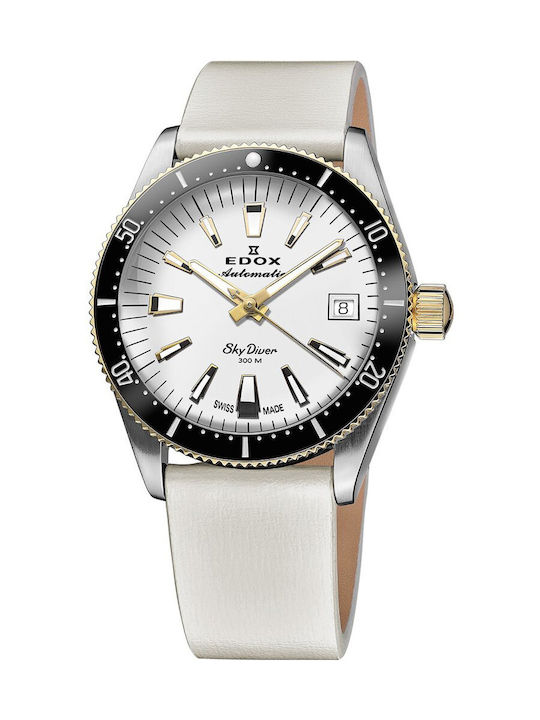 Edox Watch Automatic with White Leather Strap
