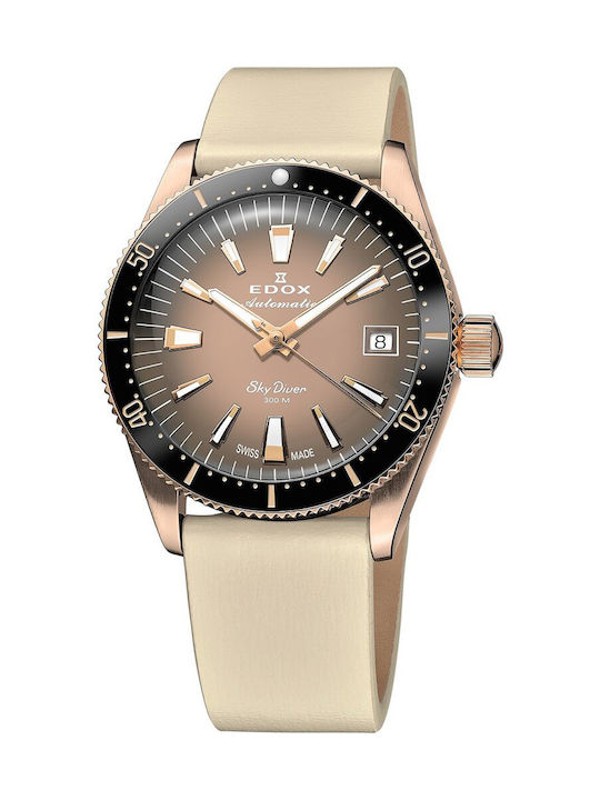 Edox Watch Automatic with Beige Leather Strap