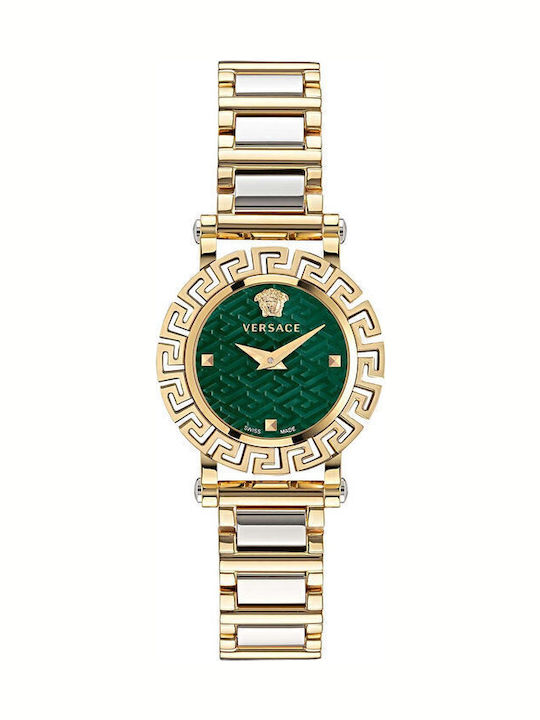 Versace Greca Glam Two Γυναικείο Ρολόι Μπαταρίας με Ασημί Μεταλλικό Μπρασελέ
