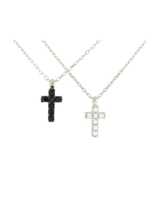 Xryseio Women's White Gold Cross 14K Double Sided with Chain