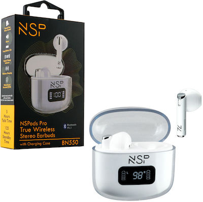 NSP BN550 Earbud Bluetooth Handsfree Earphones with Sweat Resistance and Charging Case Whitά