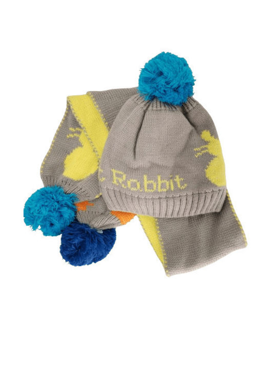 Romvous Kids Beanie Set with Scarf Knitted Gray