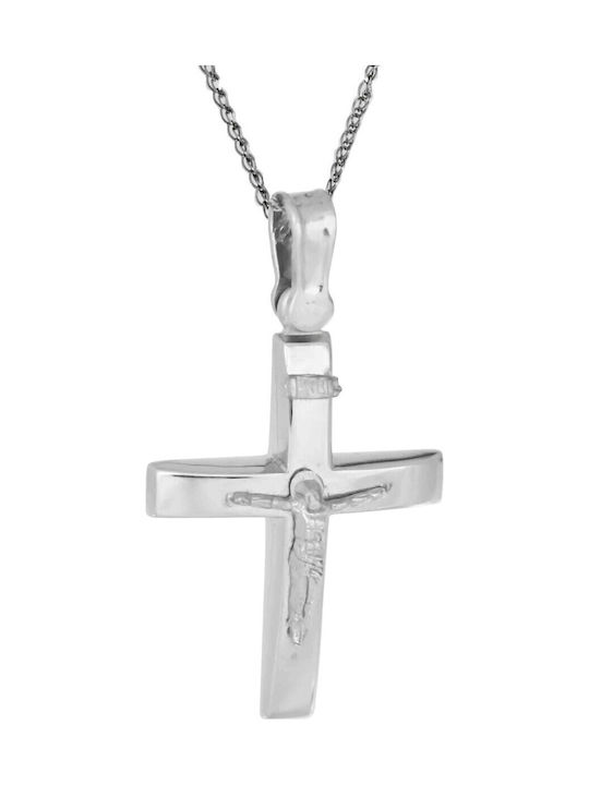 Herren Weißgold Kreuz 14K mit Kette