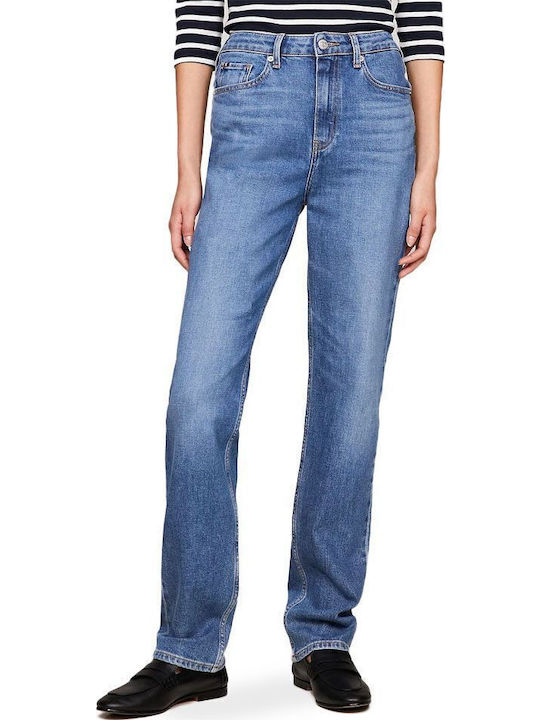 High Waist Women's Jean Trousers in Straight Line Blue