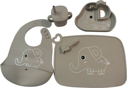 Queen Mother Feeding Set made of Silicone with Non-Slip Base Gray 6pcs for 6+ months