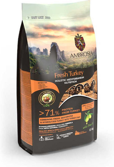 Ambrosia 1.5kg Dry Food Grain-Free for Senior Neutered Dogs with Turkey
