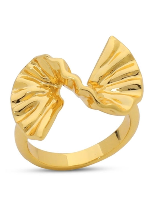 Folli Follie Ruffle Glam Γυναικείο Δαχτυλίδι Βεράκι Επιχρυσωμένο