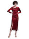 Matis Fashion Midi Dress with Slit Red