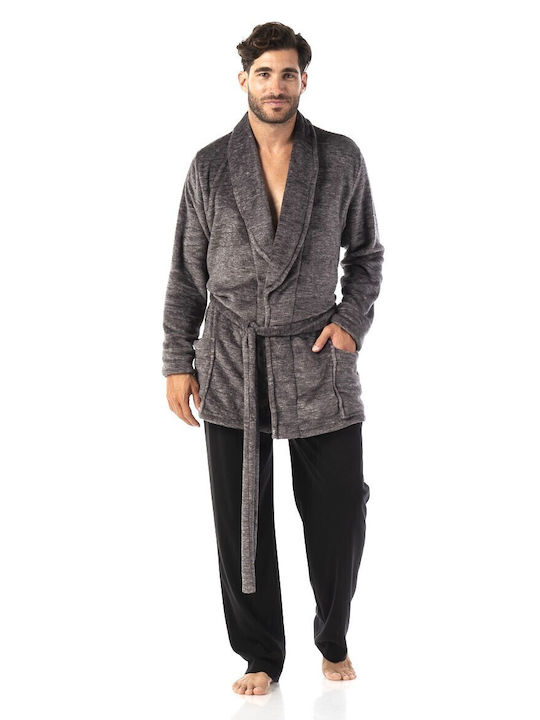 Secret Point Men's Winter Fleece Pajama Robe Gray