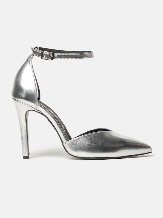 InShoes Leder Pumps mit Riemchen Silber