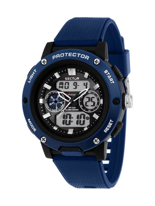 Sector Digital Men's Watch Chronograph Battery with Blue Rubber Strap