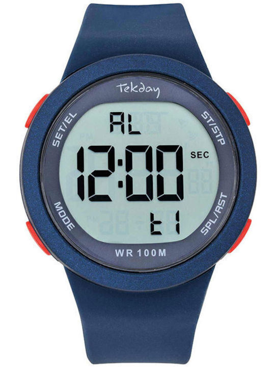 Tekday Digital Men's Watch Chronograph Battery with Blue Rubber Strap