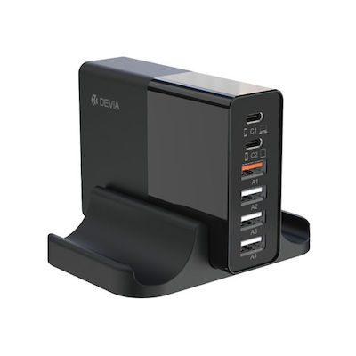 Devia Βάση Φόρτισης με 4 Θύρες USB-A και 2 Θύρες USB-C 80W Power Delivery σε Μαύρο χρώμα (Extreme Speed)