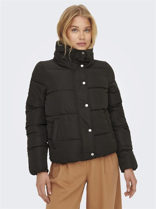 Only Women's Short Puffer Jacket for Winter BLACK