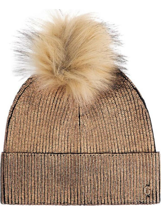 Pom Pom Beanie Beanie Knitted in Brown color