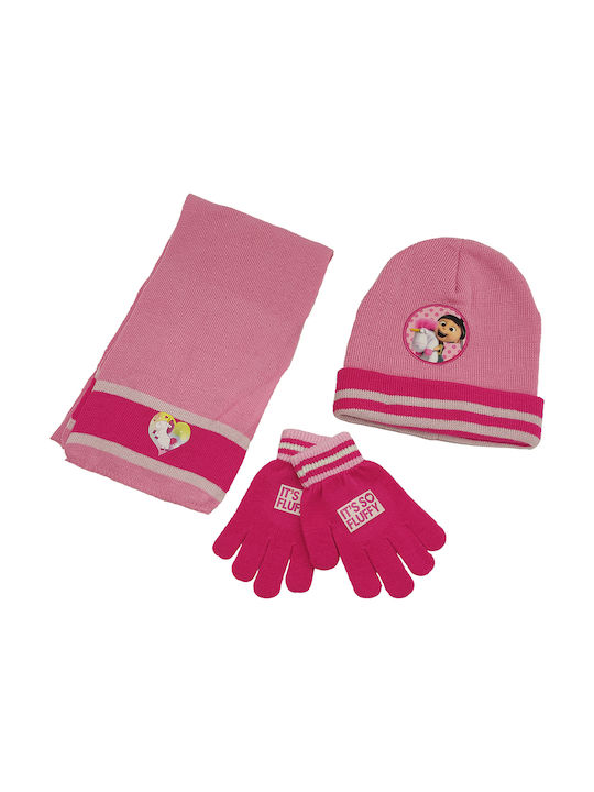 Gift-Me Kids Beanie Set with Scarf & Gloves Knitted Pink