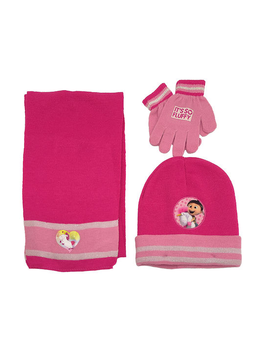 Gift-Me Σετ Παιδικό Σκουφάκι με Κασκόλ & Γάντια Πλεκτό Φούξια