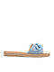 Leather Women's Flat Sandals in Light Blue Color