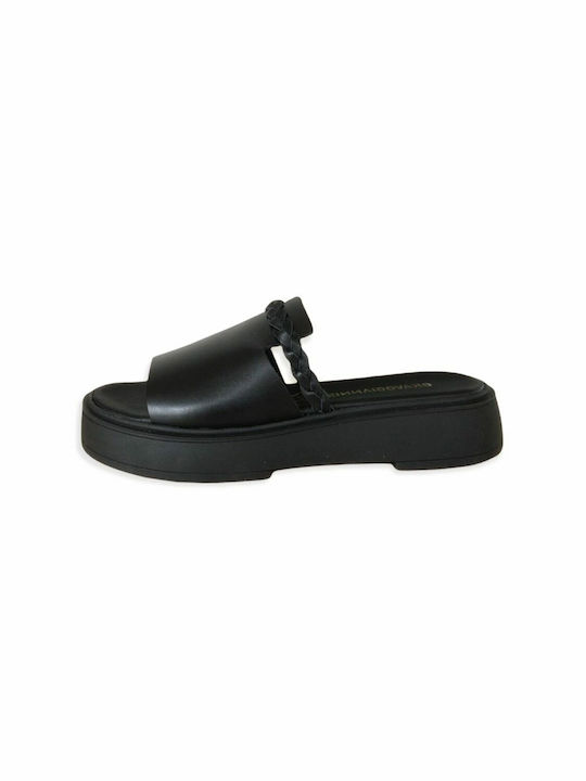 Gkavogiannis Sandals Leder Damen Flache Sandalen Flatforms in Schwarz Farbe