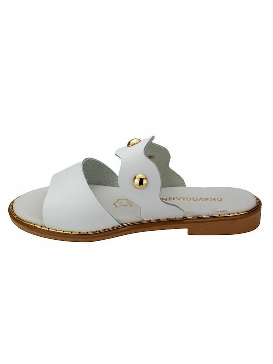 Gkavogiannis Sandals Leather Women's Flat Sandals Anatomic in White Color