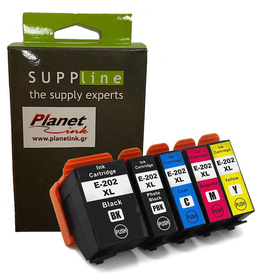 Planetink Pack Kompatibler Tinten Epson InkJet 202XL 56ml Mehrere Farben / Schwarz 5 Stück