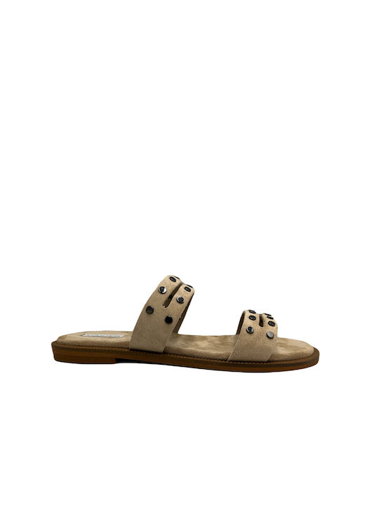 Makris Leder Flache Sandalen für Damen in Beige...