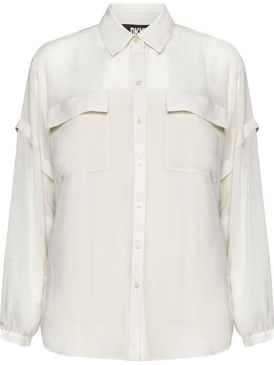 DKNY Women's Long Sleeve Shirt Beige