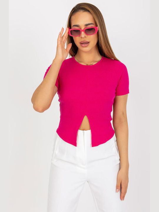 Rue Paris Women's Summer Blouse Cotton Short Sleeve Fuchsia