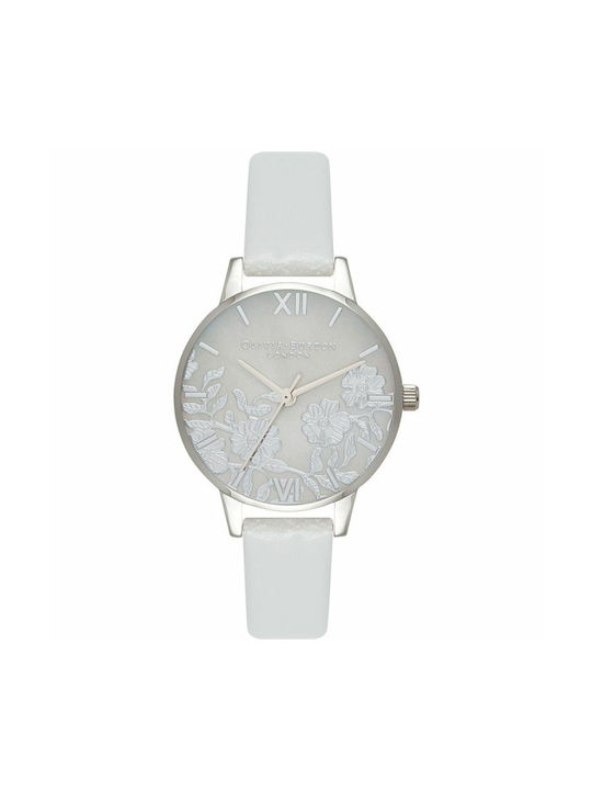 Olivia Burton Watch with White Leather Strap