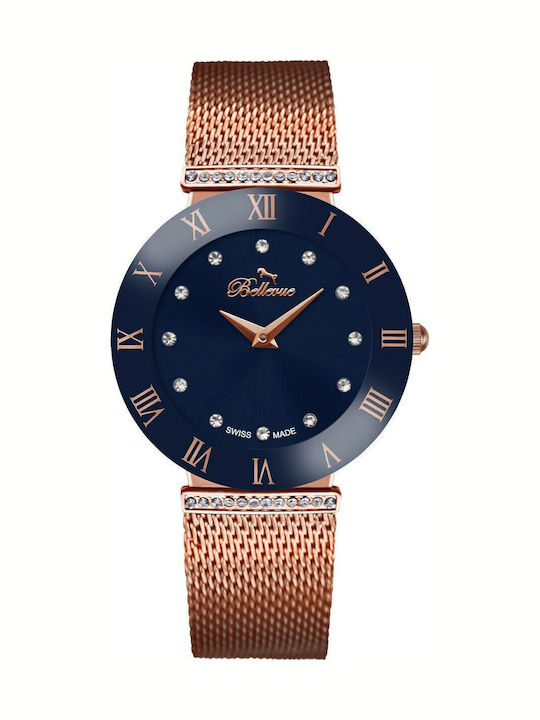 Damenuhr 33mm Batterie mit Rose Gold Metallischem Armband
