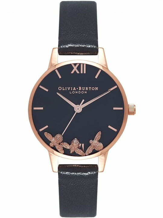 Olivia Burton Women's Watch with Black Leather Strap