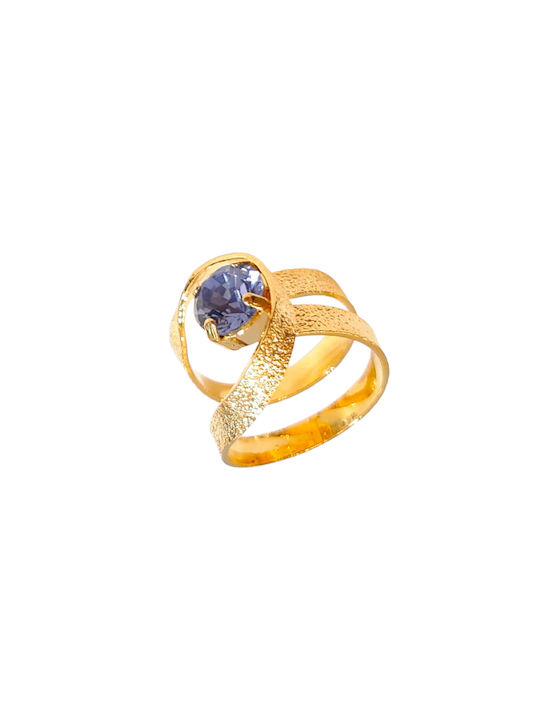 W'el Woman's Elegance Γυναικείο Δαχτυλίδι με Πέτρες από Χρυσό Λιλά Κρύσταλλο