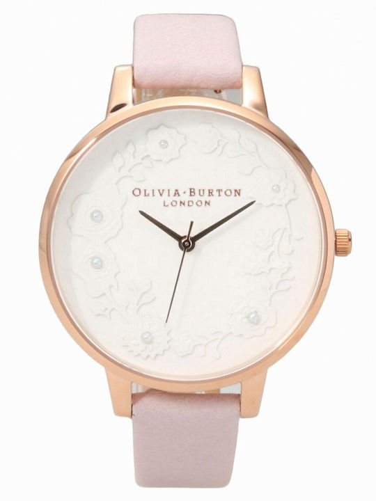 Olivia Burton Γυναικείο Ρολόι 30mm Μπαταρίας με Ροζ Δερμάτινο Λουράκι