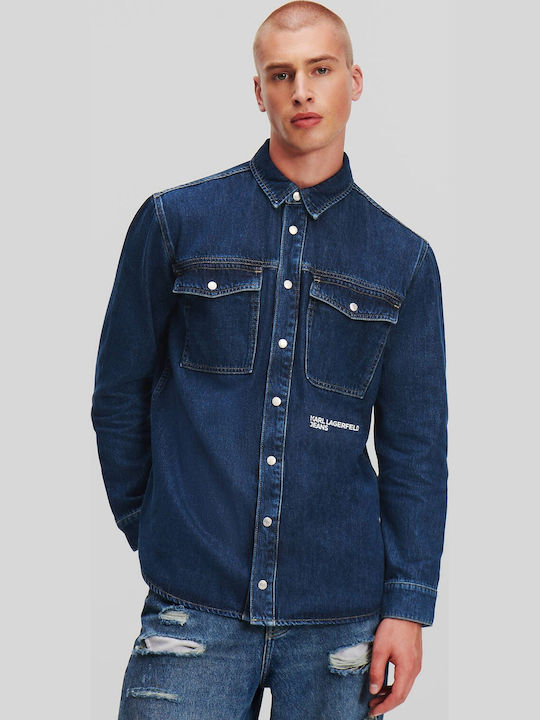 Μακρυμάνικo Τζιν Overshirt σε Κανονική Γραμμή Dark Aged Denim
