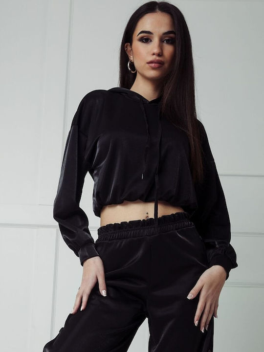 Louizidis Cropped Fular pentru femei Cu glugă BLACK