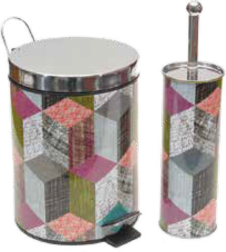 Sidi Home Plast Inox Set perie de toaletă și coș de gunoi pentru baie 8lt Multicolor