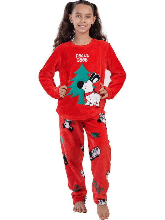 Vienetta Secret Παιδική Πιτζάμα Χειμωνιάτικη Κόκκινη