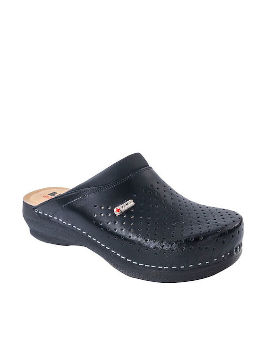 Leon Med 100 Damen Leder Anatomisch Clogs Schwarz