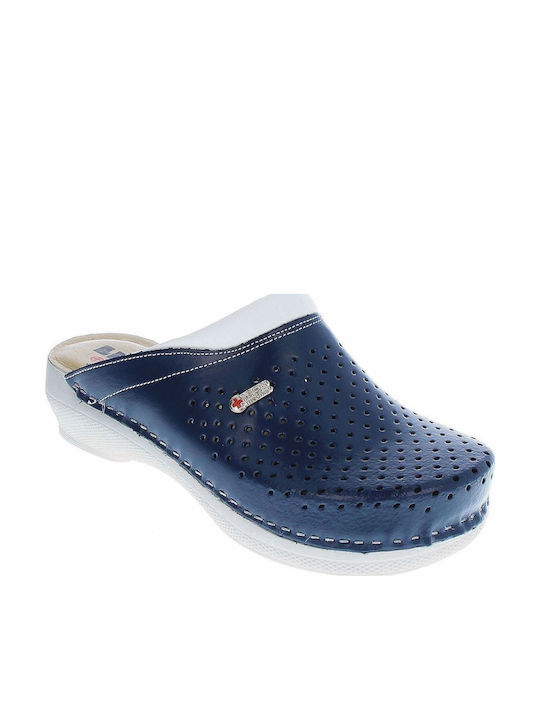 Leon Med 100 Damen Leder Anatomisch Clogs Blau