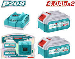 Total Set 2 Batteries Lithium 20V 4Ah with Charger 20V