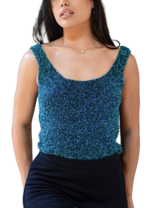 Portami Damen Bluse Ärmellos Blau