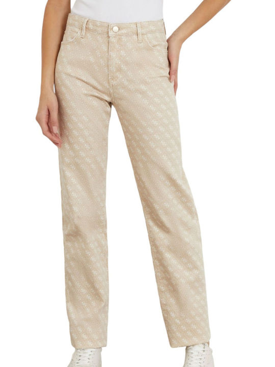 Guess Women's Cotton Trousers in Straight Line Beige