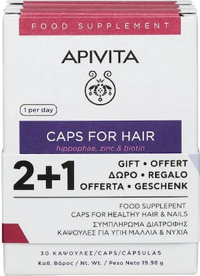 Apivita Caps For Hair Hippophae, Zinc & Biotin 3 x 30 capsules