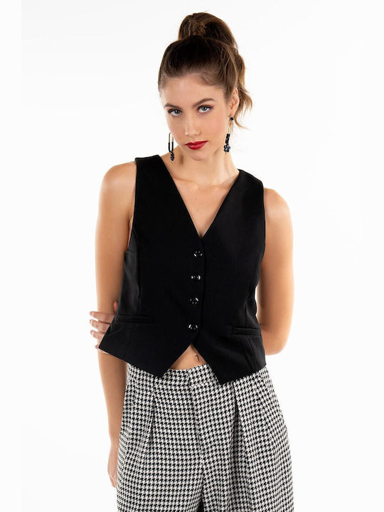 Enter Fashion Women's Vest with Buttons Black