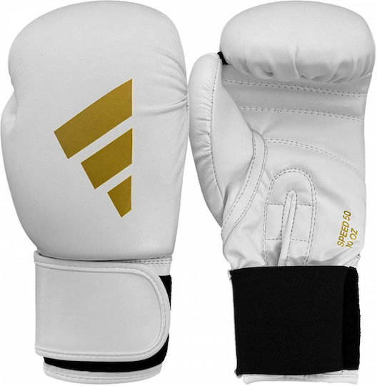 adidas Speed 50 Mănuși de Box din Piele Sintetică pentru Competiție Albe