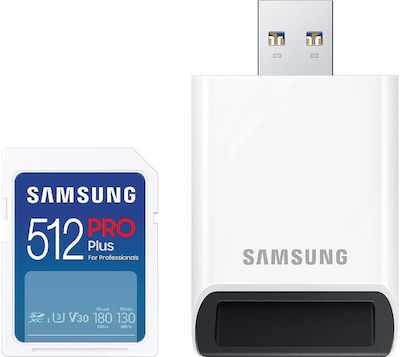 Samsung PRO Plus SDXC 512GB Klasse 10 U3 V30 UHS-I mit USB-Lesegerät