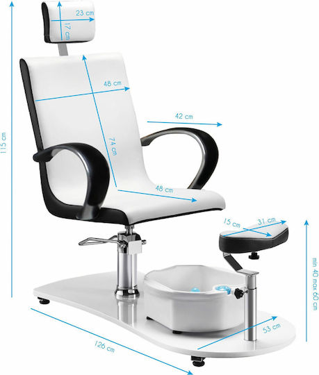 Elegant Furniture Καρέκλα Πεντικιούρ Λευκή με Ρυθμιζόμενο Ύψος και Υδραυλική Ανύψωση